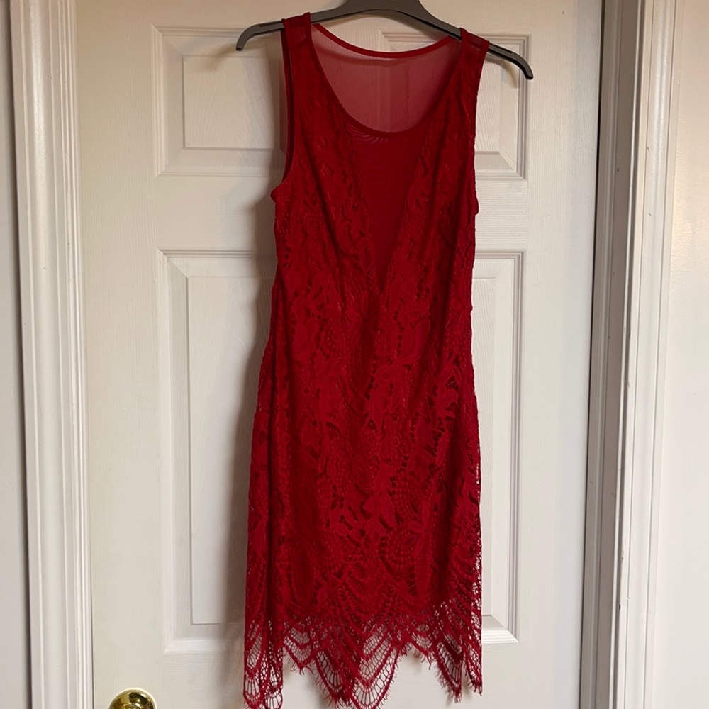 Used once plunge with lace over party dress